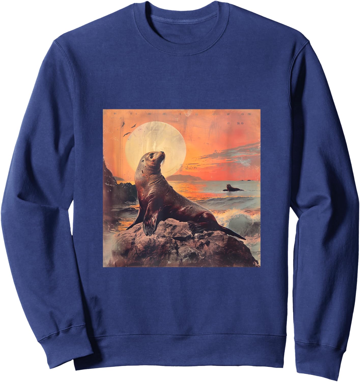 Vintage Sunset Sea Lion Sweatshirt - Sweatshirt | Navy