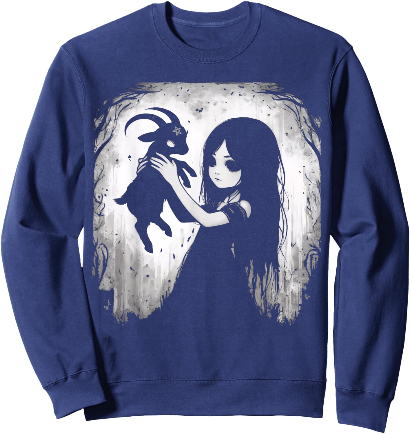 Black Goat Demon Baphomet Goth Dark Alt Aesthetic Sweatshirt - Sweatshirt | Navy