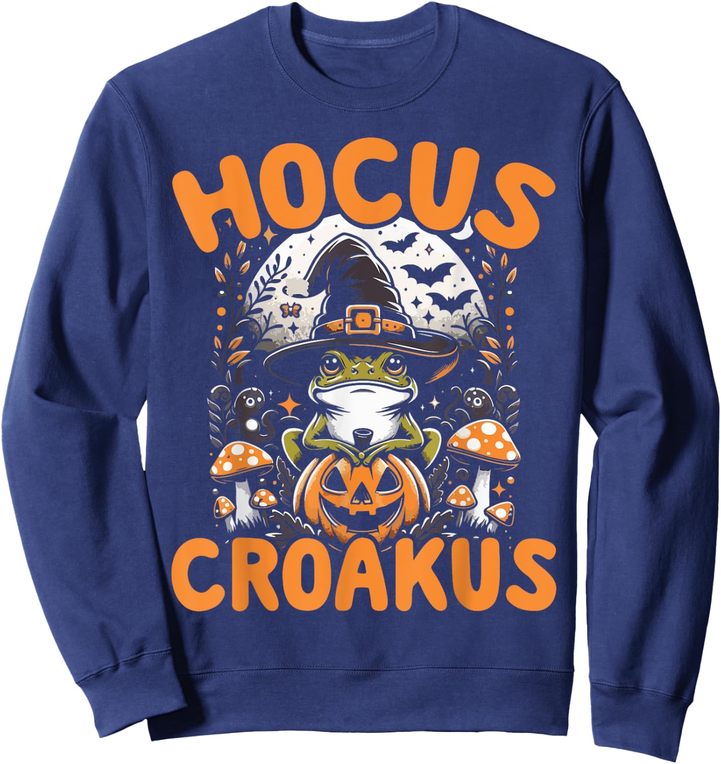 Halloween Frog Witch Pun Hocus Croakus Toad Lover Costume Sweatshirt - Sweatshirt | Navy