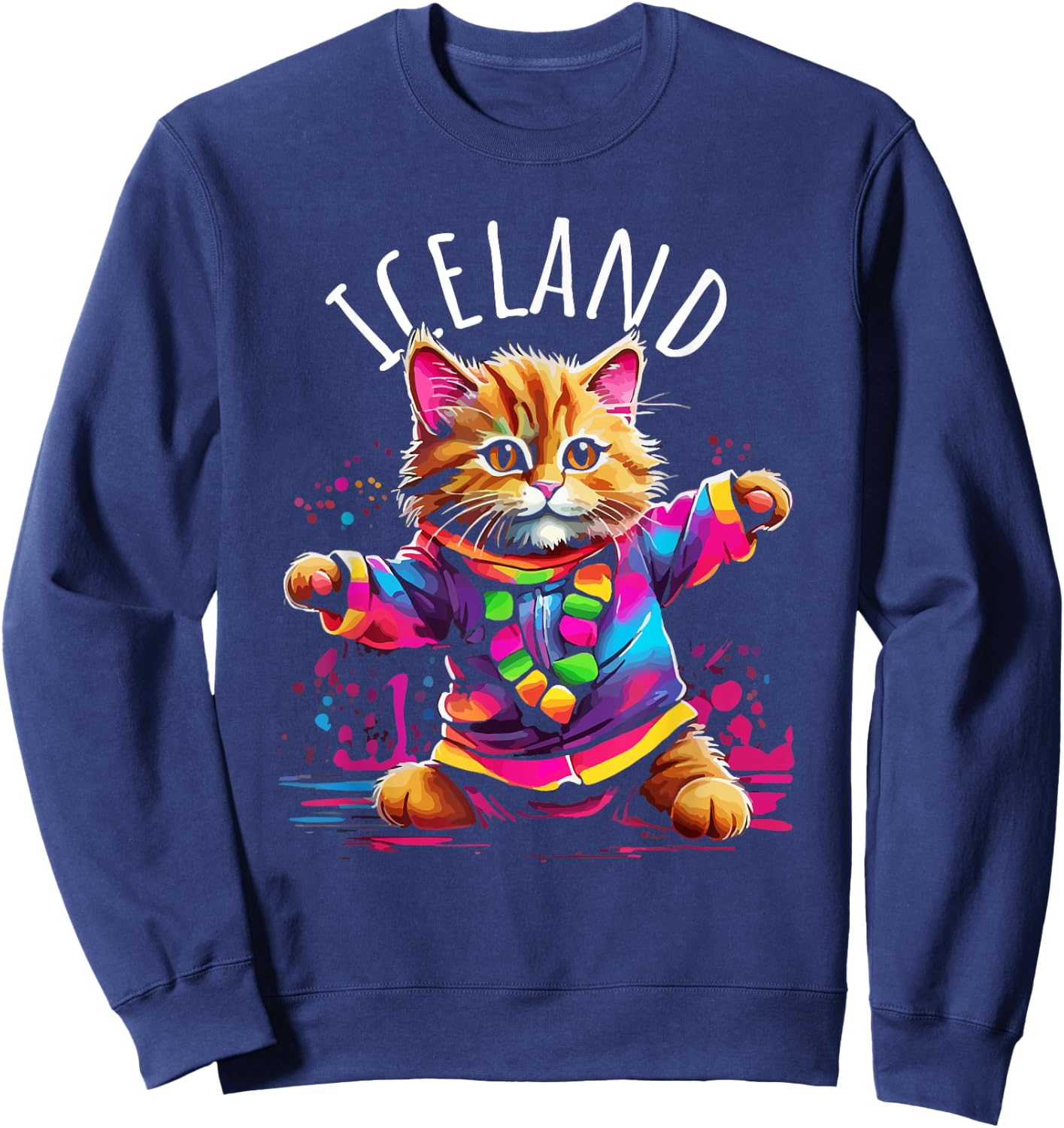 Iceland Quirky Funny Cute Colorful Dancing Cat Design Sweatshirt - Sweatshirt | Navy