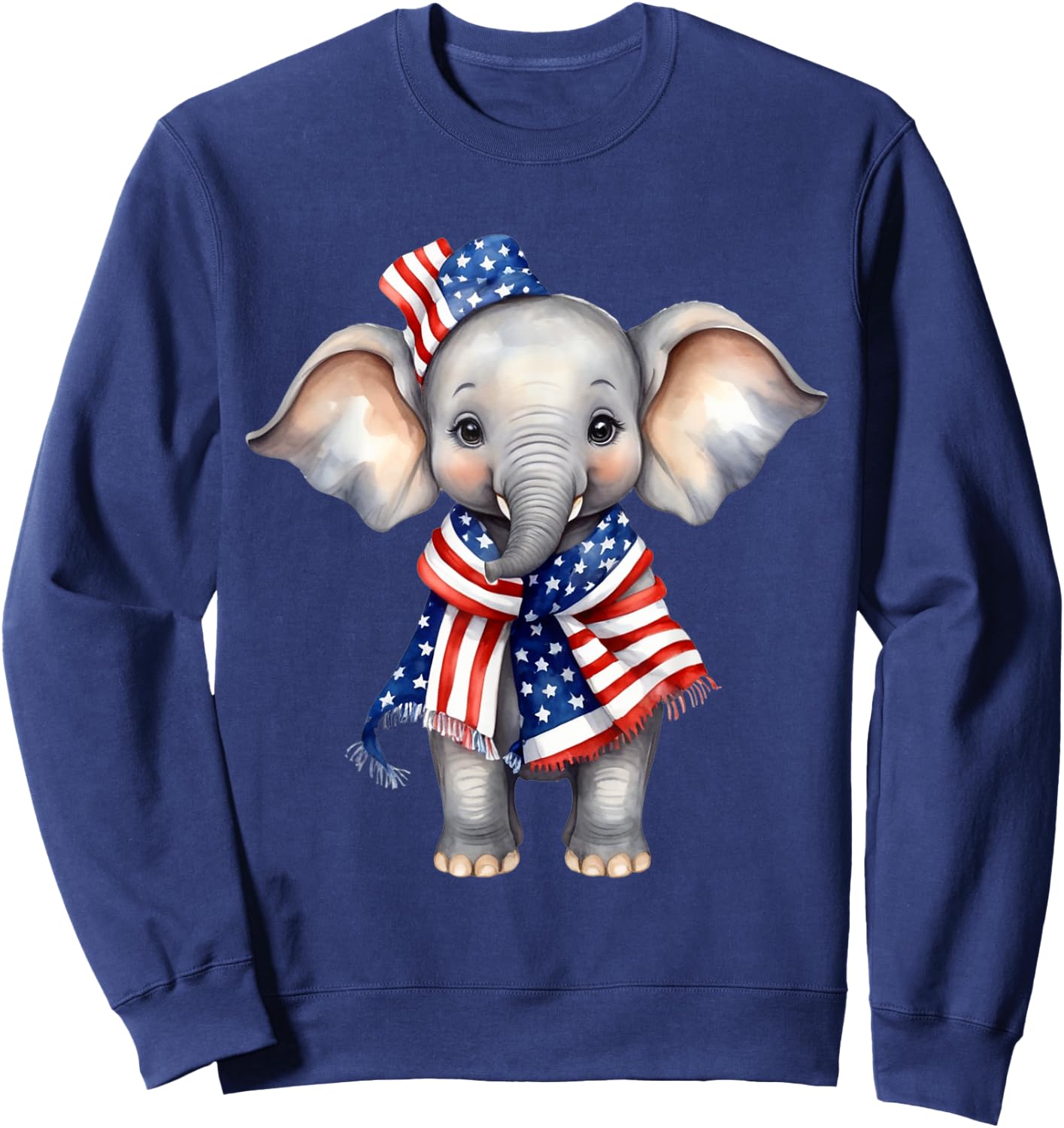 Elephant 4th of July American Flag Elephant Animal Patriotic Sweatshirt - Sweatshirt | Navy