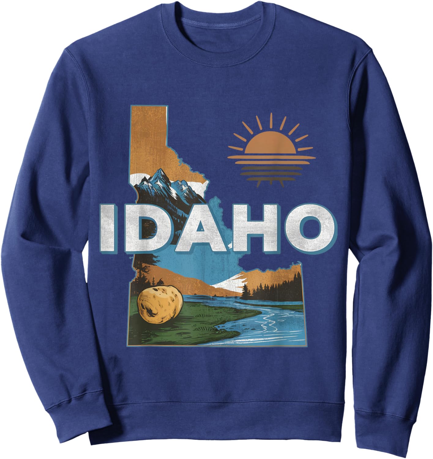 Idaho USA State Potato Mountains Scenic River Souvenir Sweatshirt - Sweatshirt | Navy