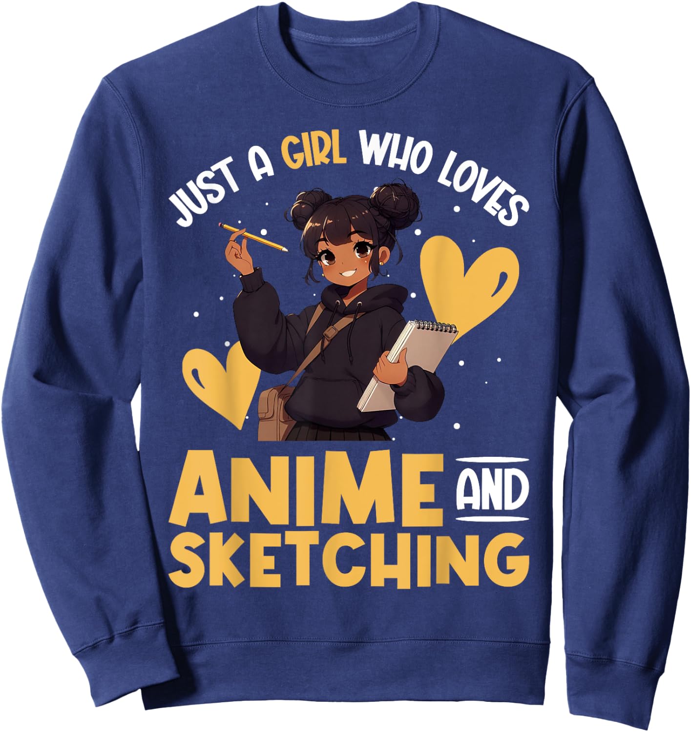 Just A Girl Who Loves Anime And Sketching Afro Anime Merch Sweatshirt - Sweatshirt | Navy