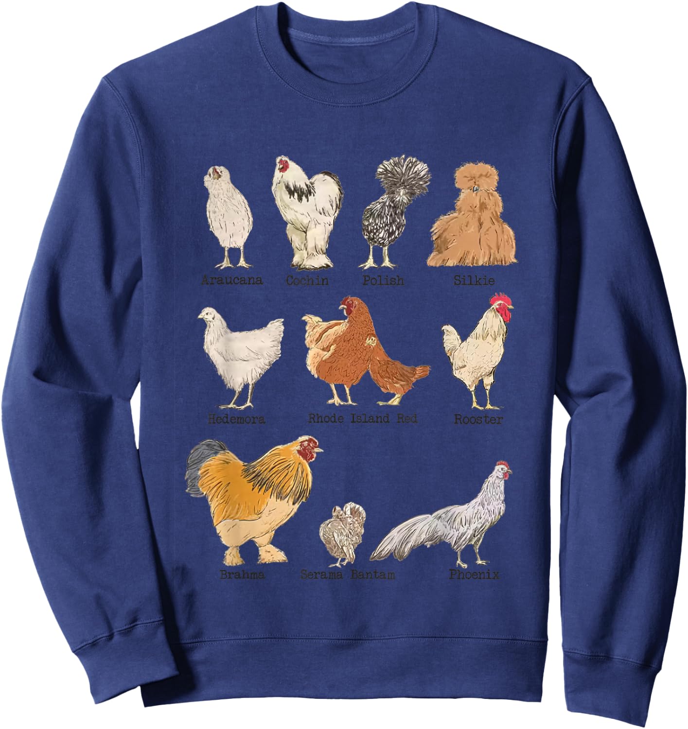 Vintage Chicken Breeds Farm Animals Day Support Local Farmer Sweatshirt - Sweatshirt | Navy