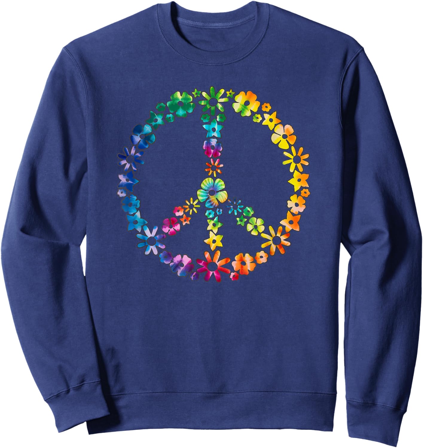 Tie Dye Flower Peace Sign Hippie Sweatshirt - Sweatshirt | Navy