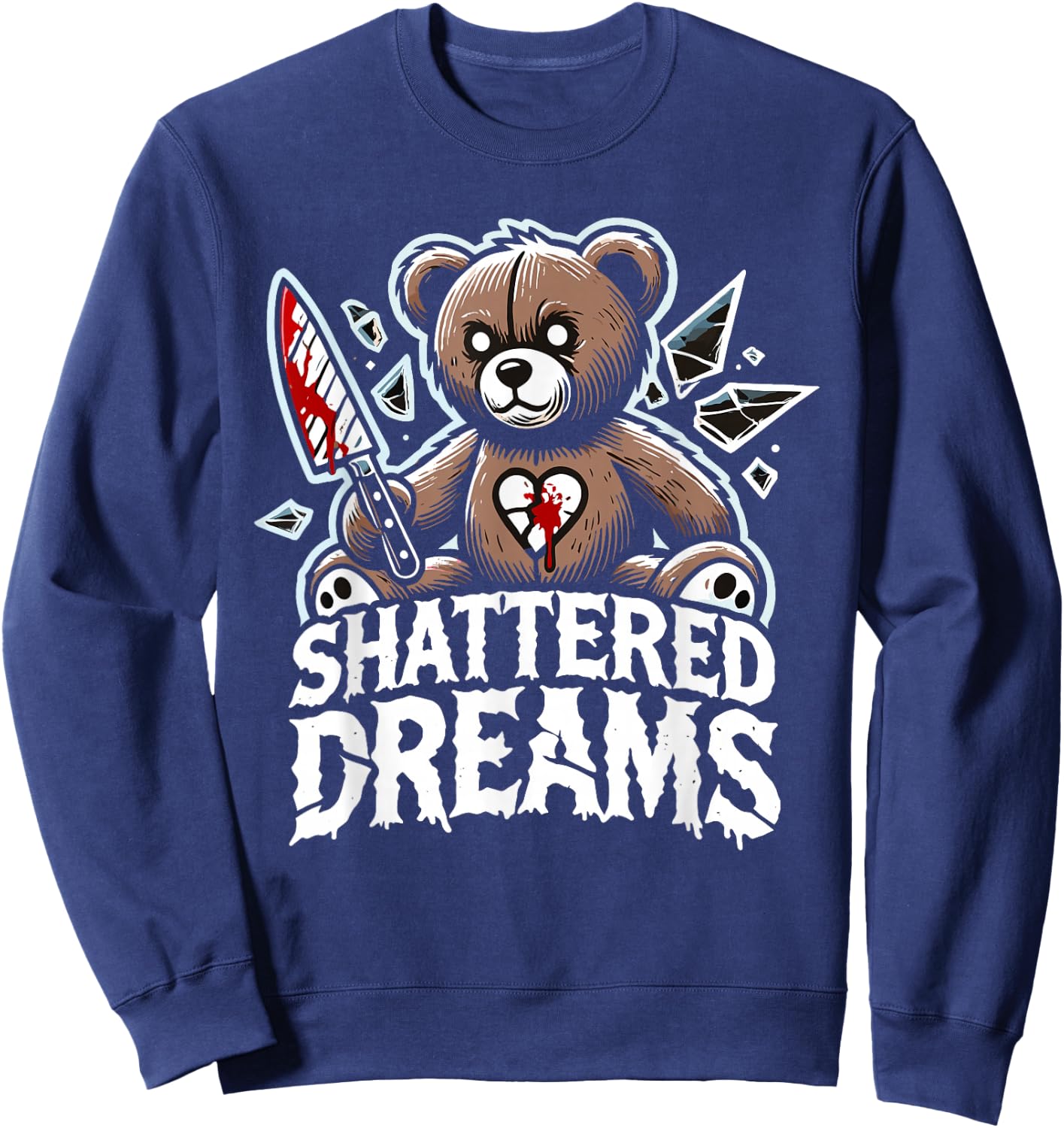 Terrifying Teddy Spooky Plush Horror Teddy Bear Scary Sweatshirt - Sweatshirt | Navy