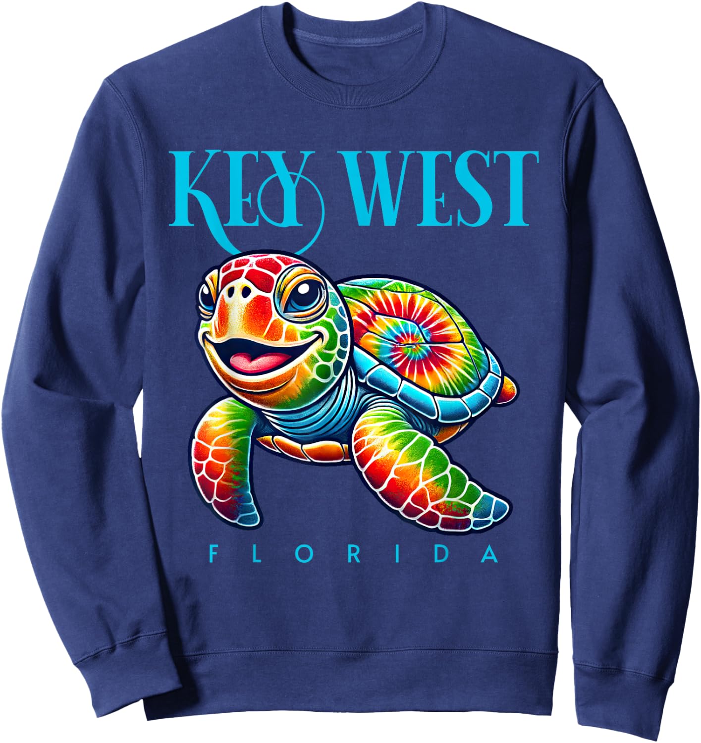 Key West Florida Smiling Tie Dye Sea Turtle Sweatshirt - Sweatshirt | Navy
