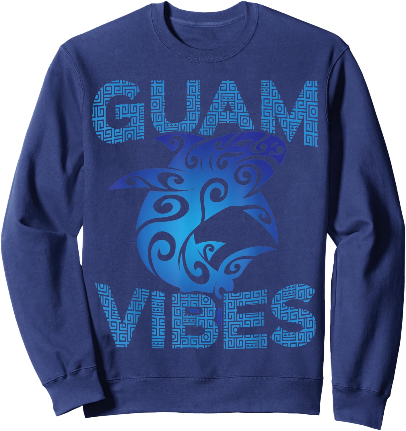 Tribal Shark Guam Vibes Vacation Ocean Tropical Island Sweatshirt - Sweatshirt | Navy