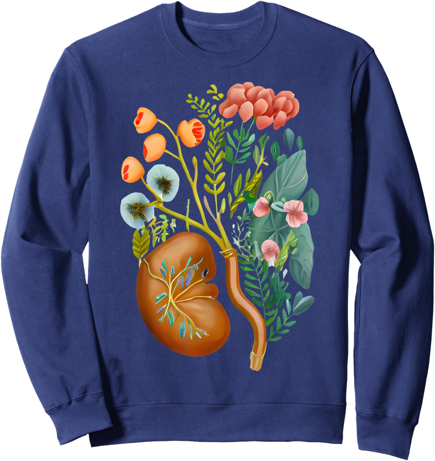 Floral Kidneys Anatomy Dialysis Nurse Kidney Surgery Sweatshirt - Sweatshirt | Navy