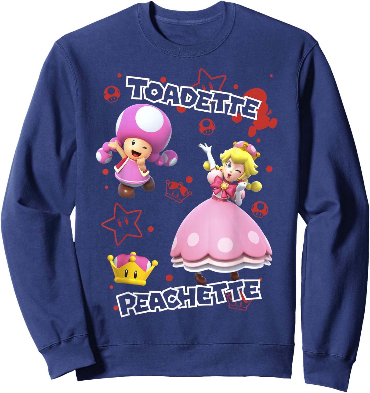 Super Mario Peachette And Toadette Symbol Collage Portrait Sweatshirt - Sweatshirt | Navy