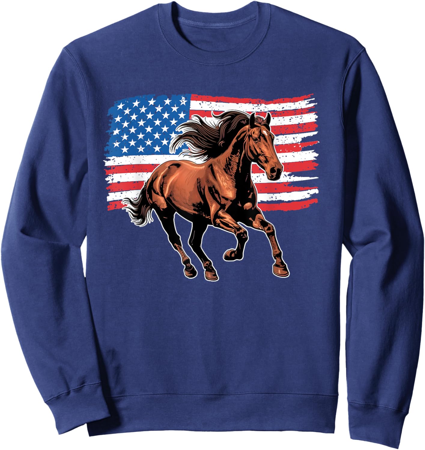 Horse American Flag 4th Of July Patriotic USA Western Horses Sweatshirt - Sweatshirt | Navy