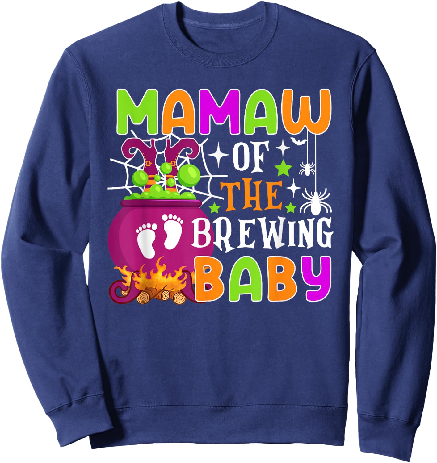 Mamaw of Brewing Baby Halloween Theme Baby Shower Spooky Sweatshirt - Sweatshirt | Navy