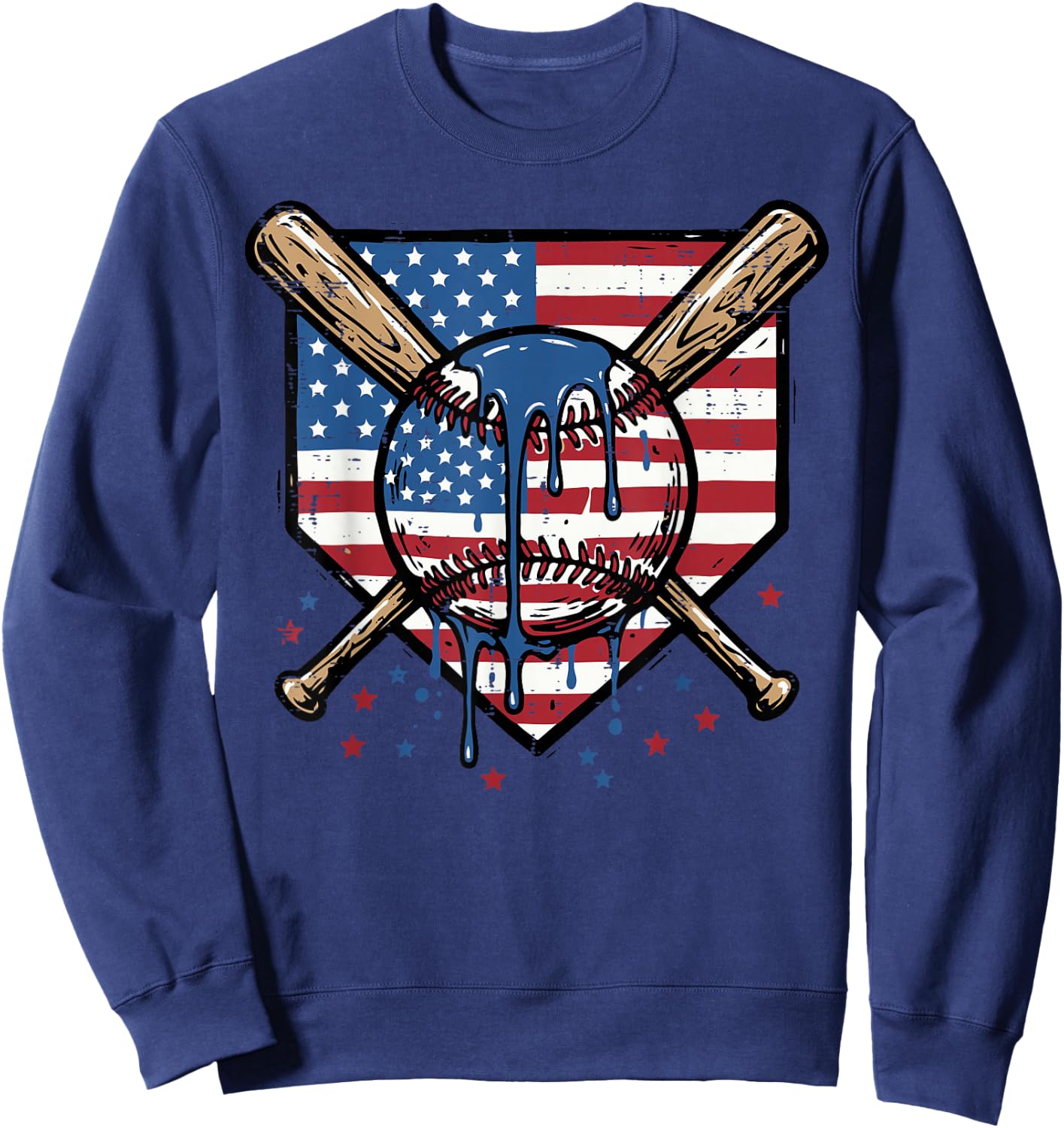 Baseball Ball Bats Homeplate Flag 4th of July Men Boys Kids Sweatshirt - Sweatshirt | Navy