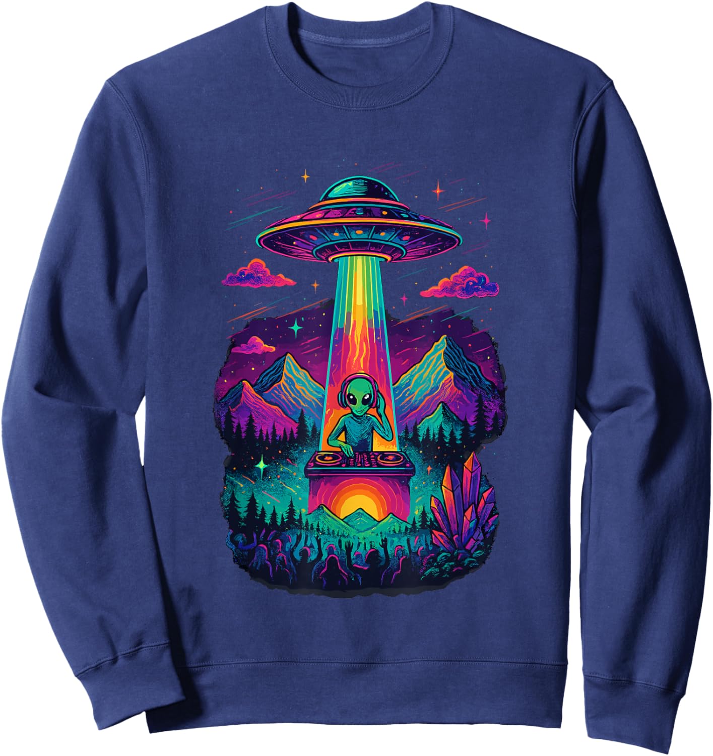 EDM Alien DJ Rave Party UFO House Techno Music Sweatshirt - Sweatshirt | Navy