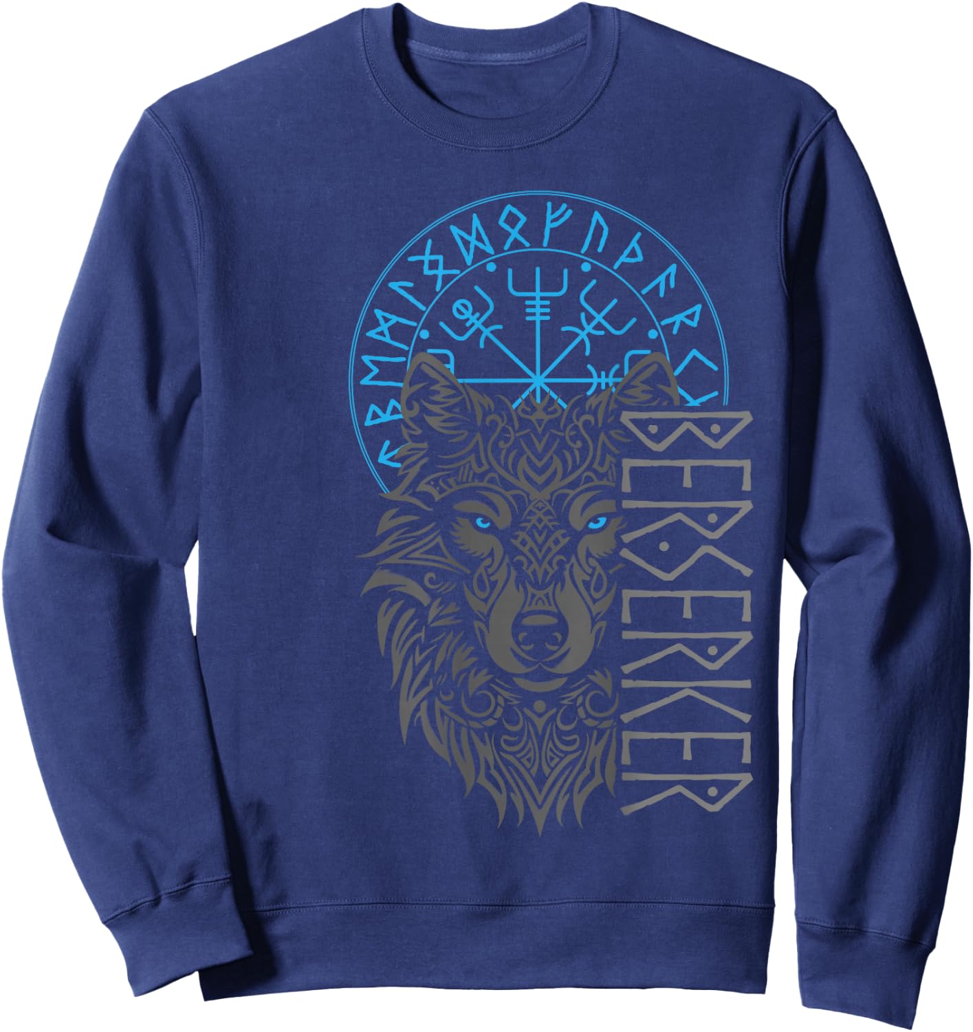 Berserker & Viking Compass - Nordic Wolf Design Sweatshirt - Sweatshirt | Navy