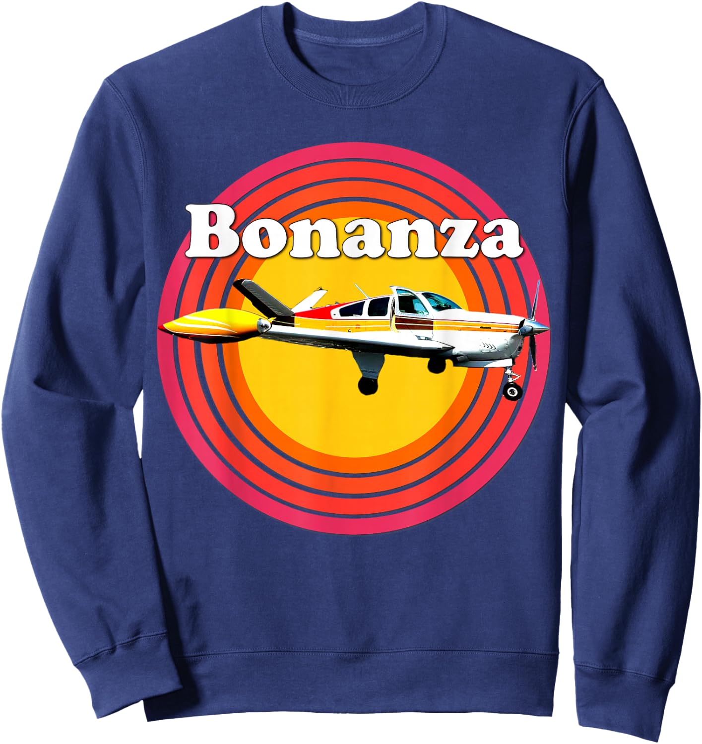 Vintage Bonanza Airplane, Prop Plane, Retro Aircraft Sweatshirt - Sweatshirt | Navy