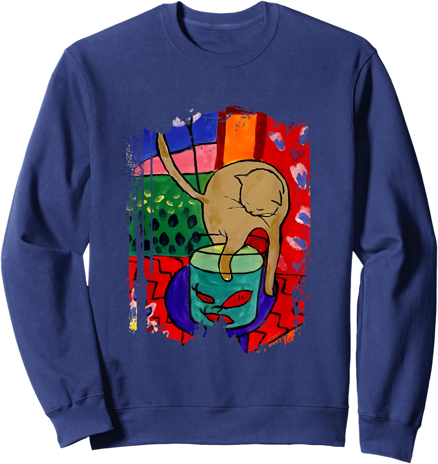 Cat With Red Fish Matisse Inspiration Art In Style Sweatshirt - Sweatshirt | Navy