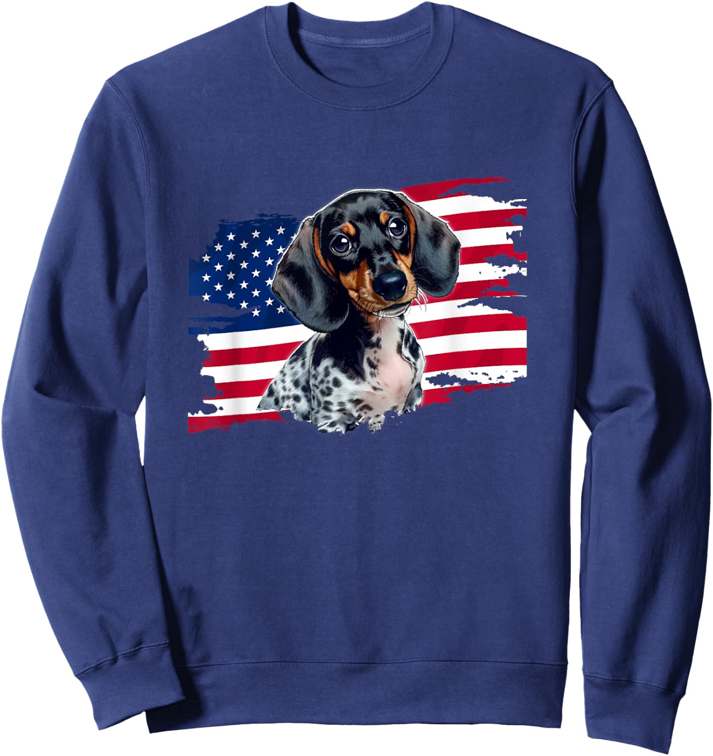 Cute Funny USA Flag 4th Patriotic Piebald Dachshund Lover Sweatshirt - Sweatshirt | Navy