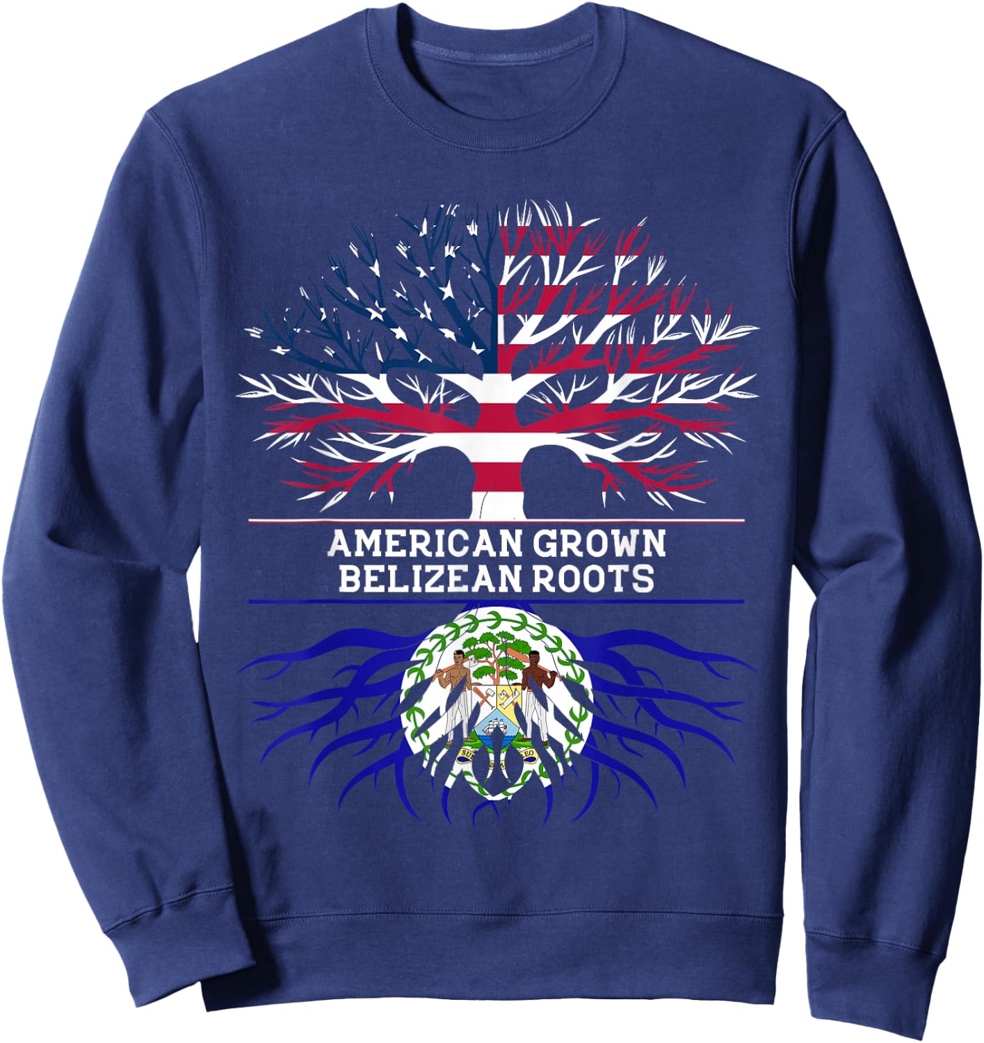 American Grown Belizean Roots Belize USA Flag Sweatshirt - Sweatshirt | Navy