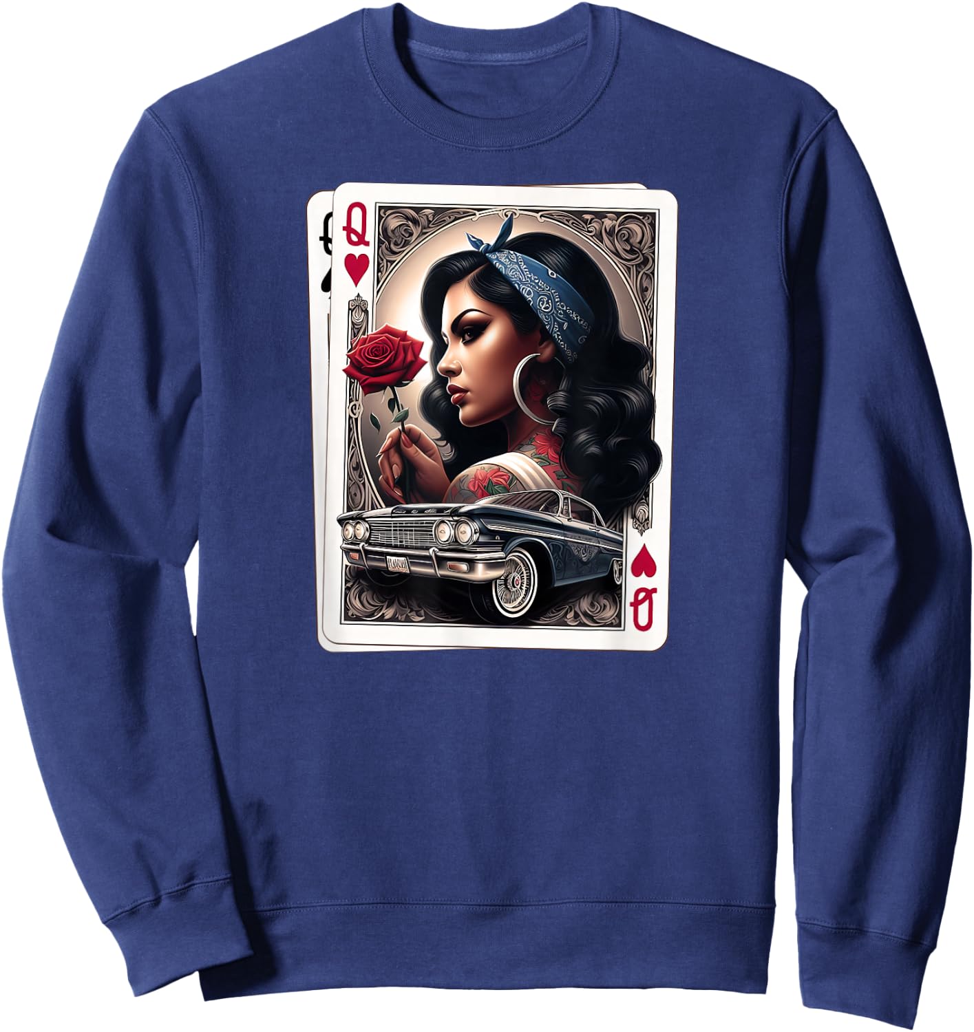 Lowrider Chicana Chicano Shirt Retro Low Rider Chicano Art Sweatshirt - Sweatshirt | Navy