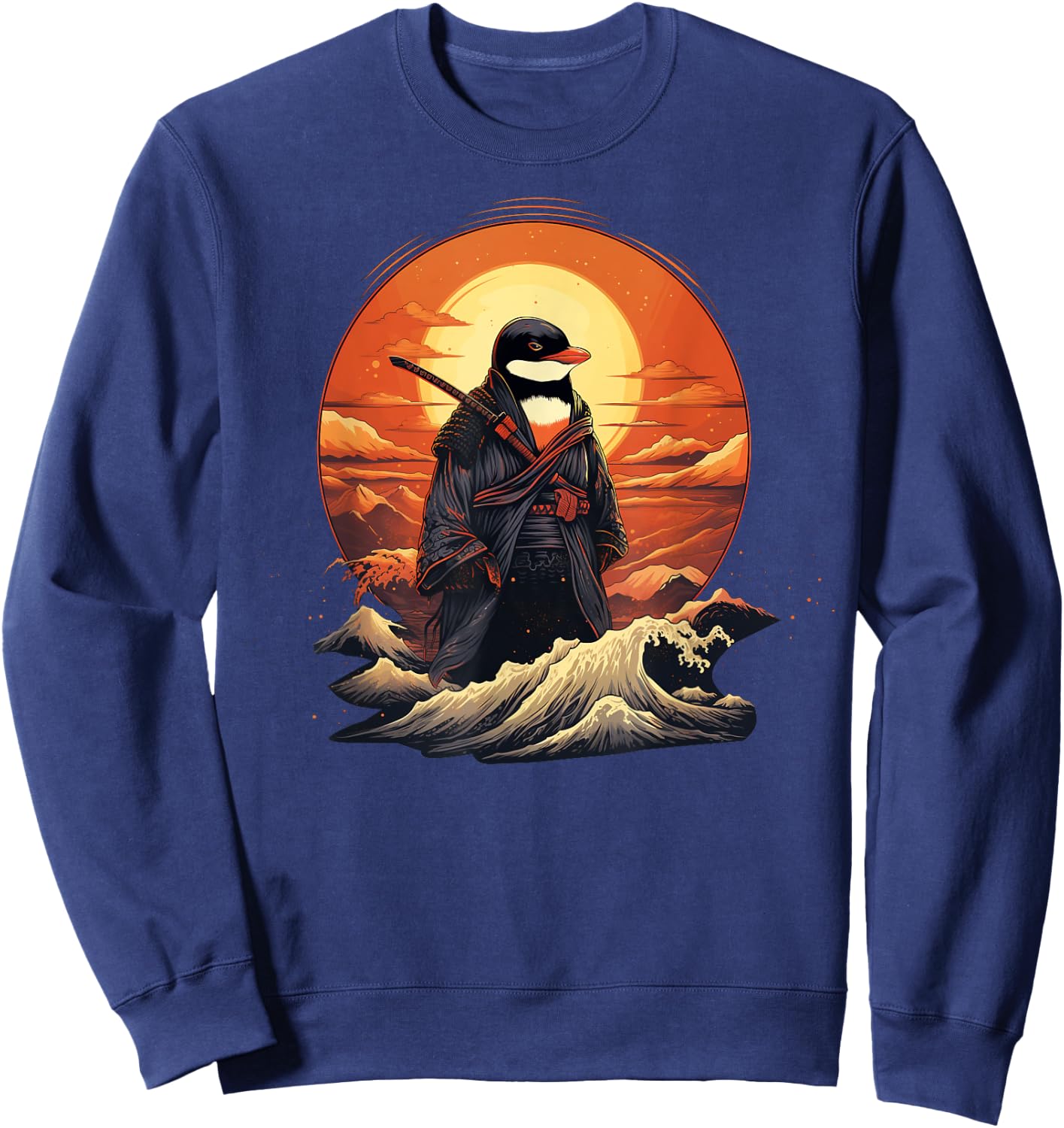 Vintage samurai Penguin on Japanese ninja art Penguin Sweatshirt - Sweatshirt | Navy