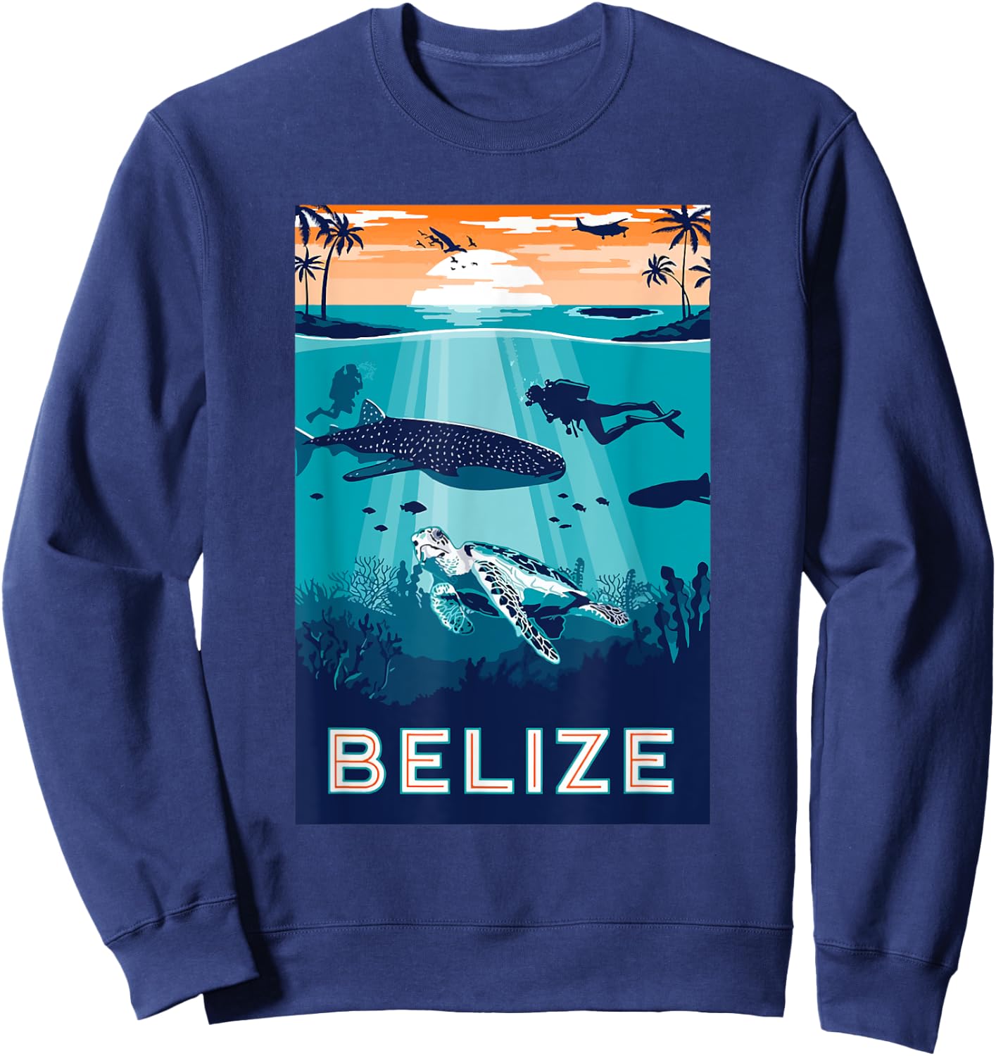 Belize Snorkeling Whale Shark Sea Turtle Caribbean Souvenir Sweatshirt - Sweatshirt | Navy