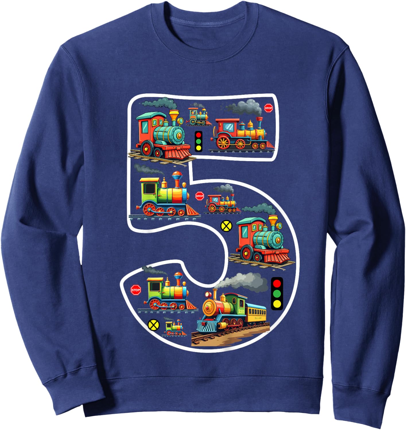 Kids 5 Year Old Boy Trains Birthday 5th Birthday Locomotive Train Sweatshirt - Sweatshirt | Navy