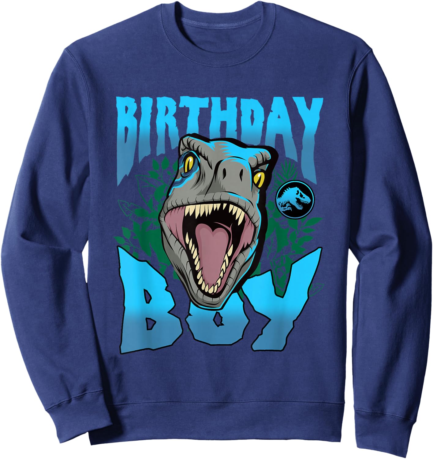 Jurassic World Birthday Boy Roaring Velociraptor Blue Logo Sweatshirt - Sweatshirt | Navy