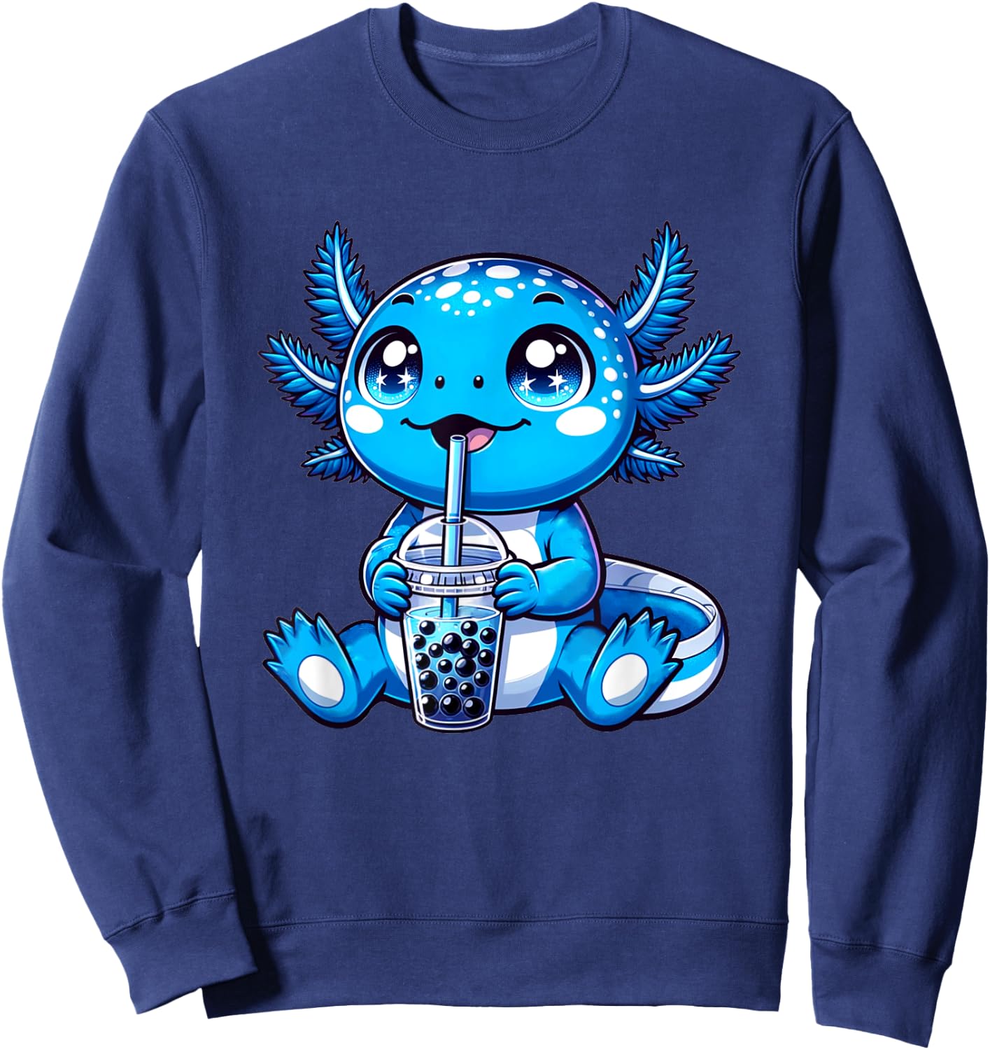 Kawaii Axolotl Boba Tea Anime Bubble Tea Axolotl Sweatshirt - Sweatshirt | Navy