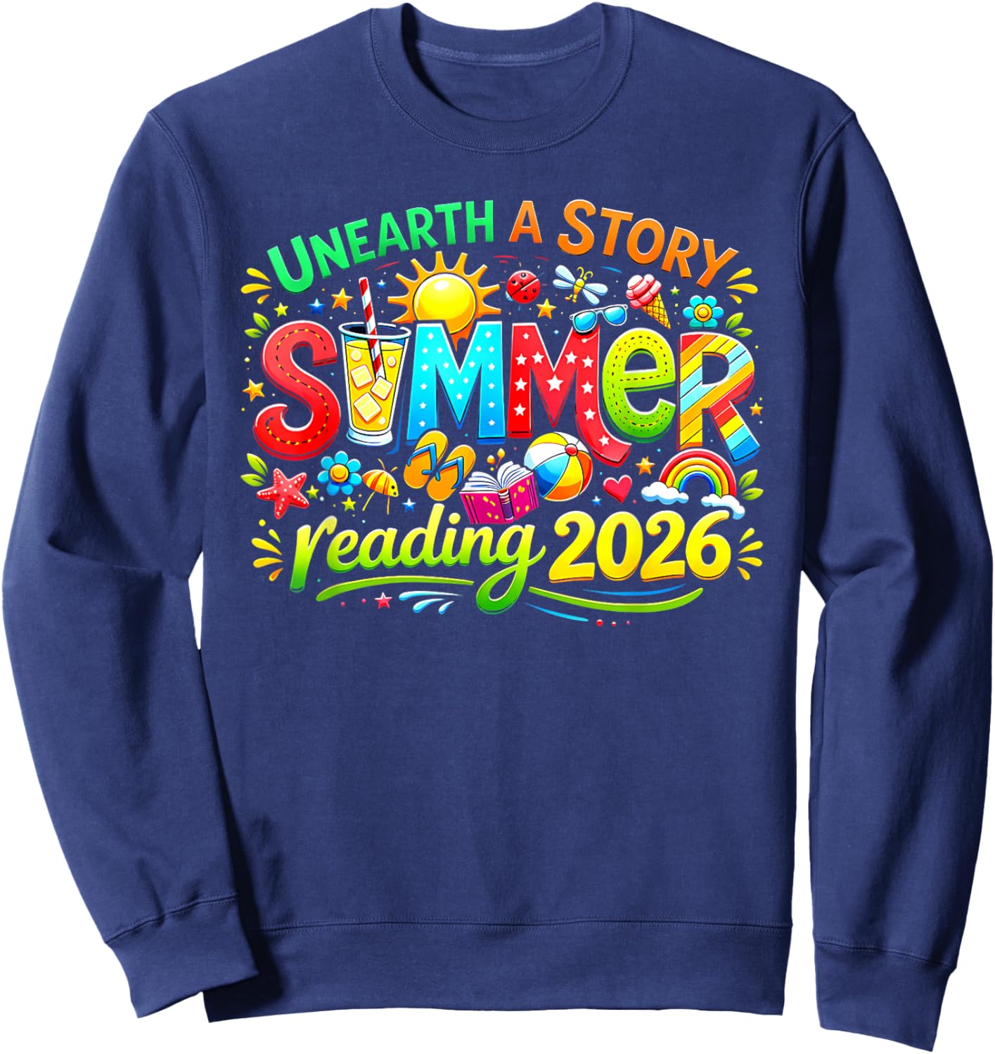 Unearth A Story Summer Reading Program 2026 Men Women Kids Sweatshirt - Sweatshirt | Navy