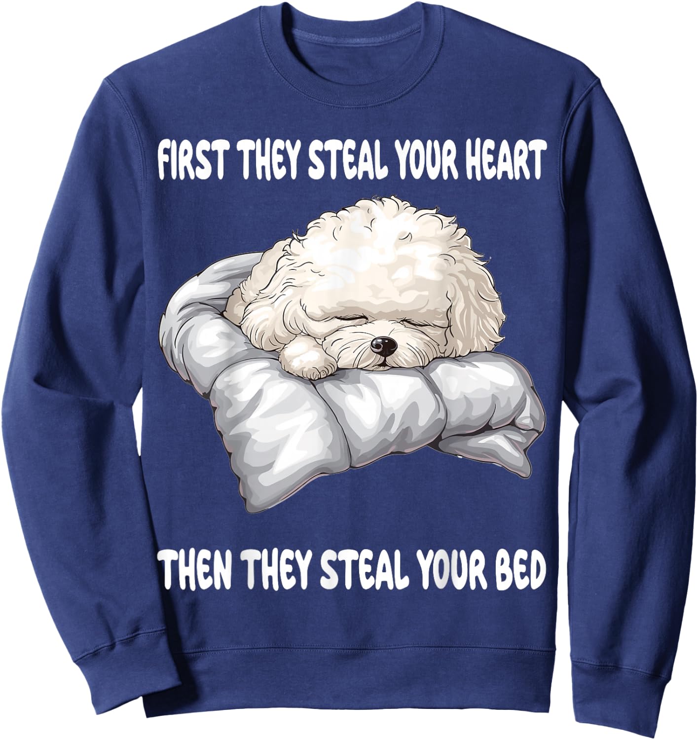 Bichon Frise Sleeping Pajamas Nightgown Sweatshirt - Sweatshirt | Navy