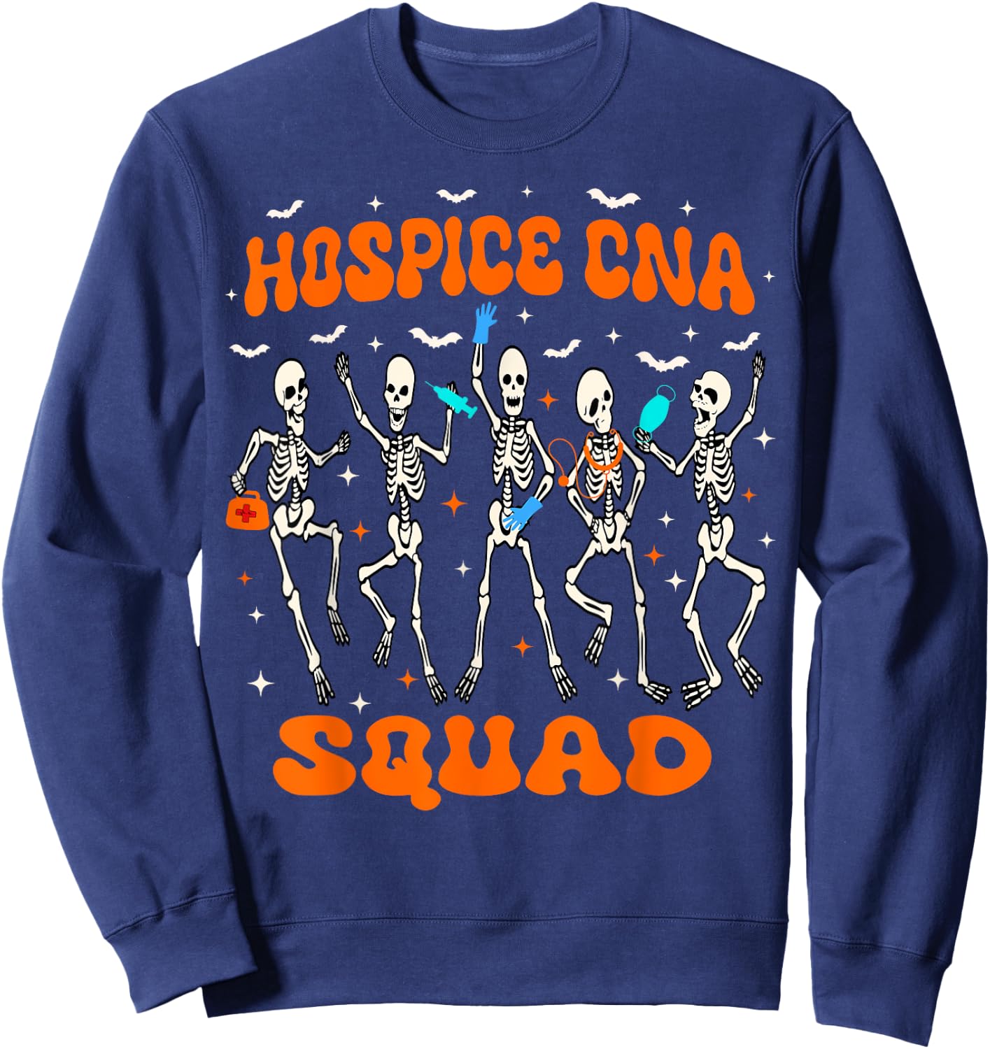 Hospice CNA Squad Halloween Skeleton Stethoscope Bandage Sweatshirt - Sweatshirt | Navy