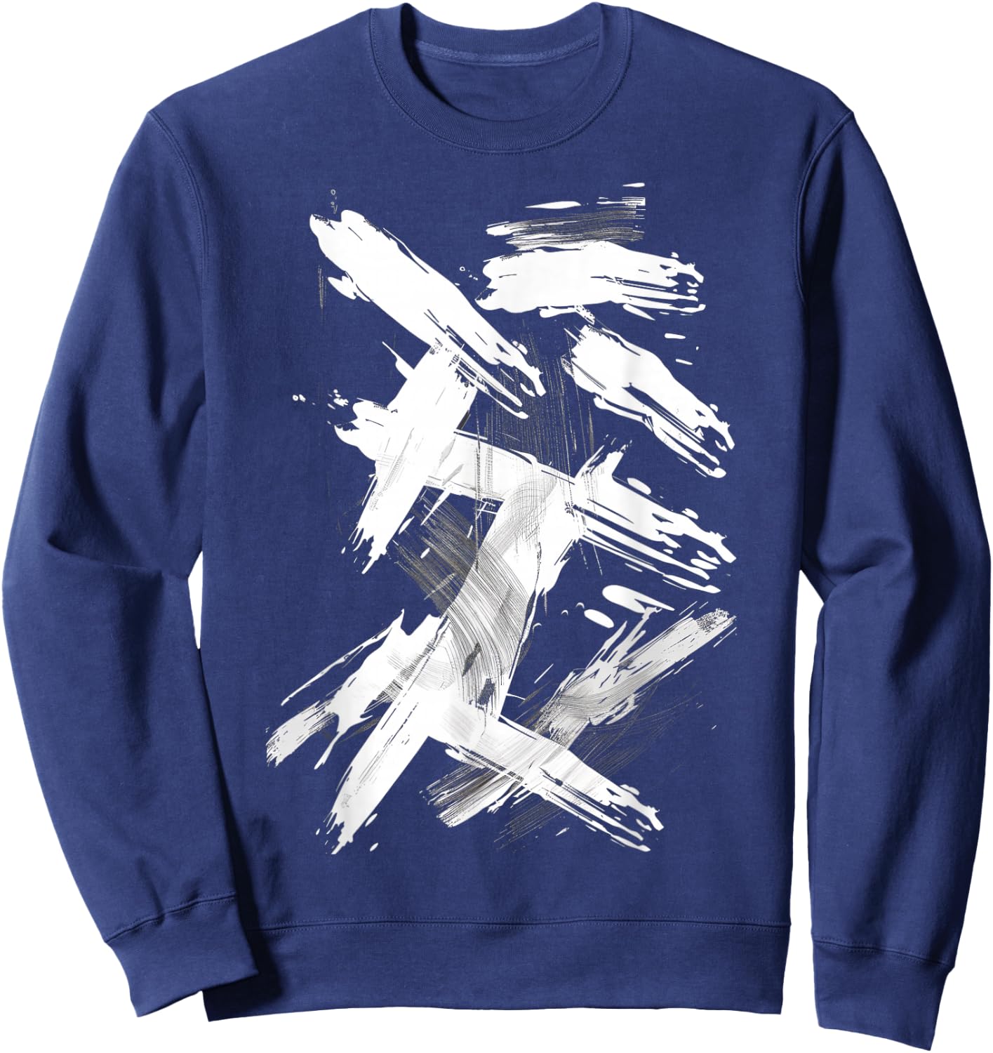 Black And White Brushstroke Pattern Graphic Sweatshirt - Sweatshirt | Navy