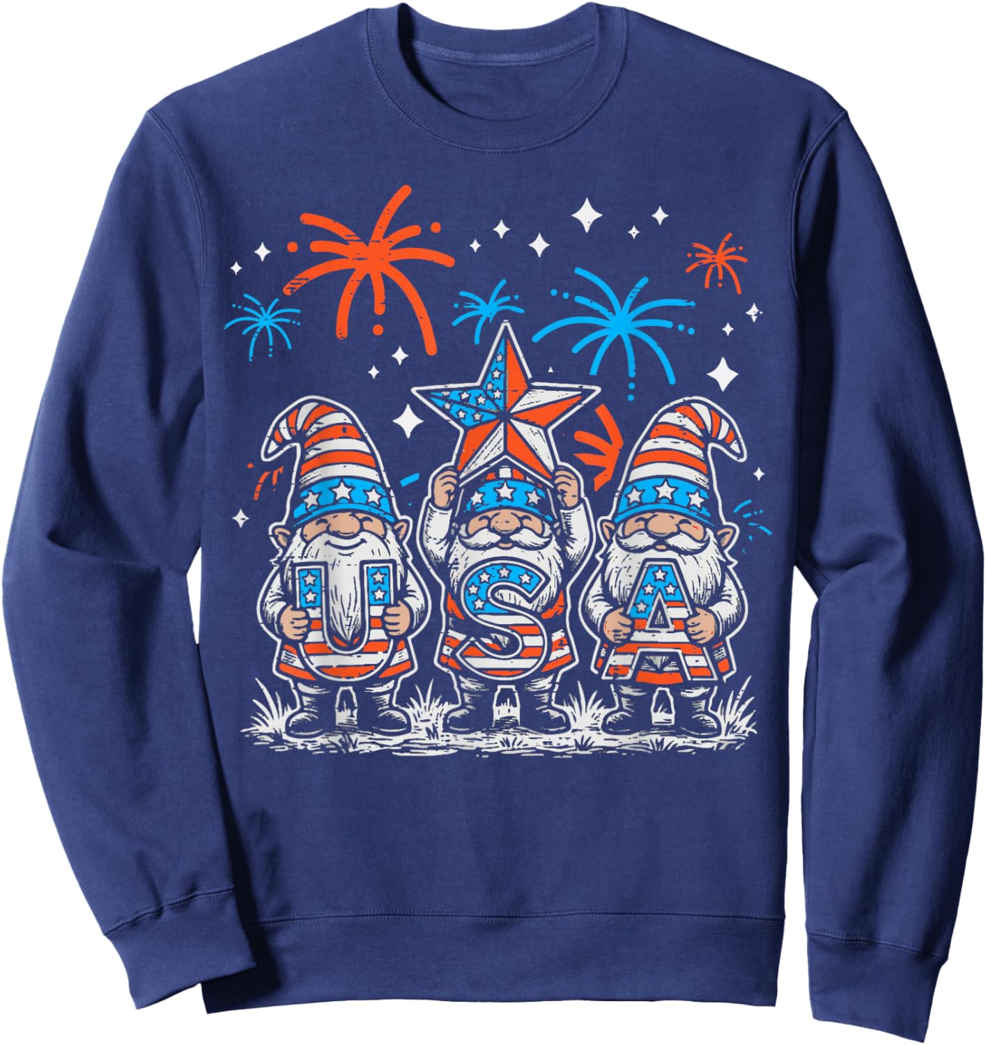 4th of July Gnomes USA Fireworks Patriotic Men Women Kids Sweatshirt - Sweatshirt | Navy