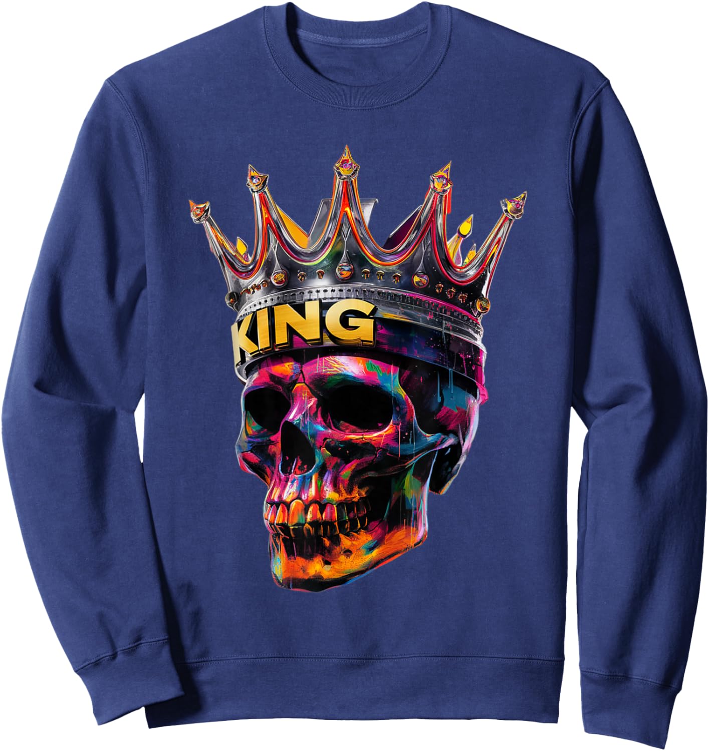 King Skull Head Crown Portrait Birthday Halloween Party Sweatshirt - Sweatshirt | Navy