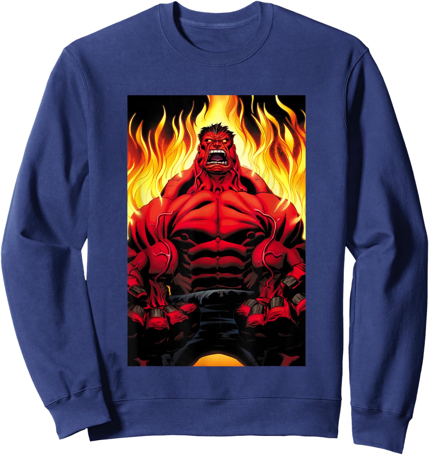 Marvel Universe Classic Red Hulk Extreme Rage On Fire Sweatshirt - Sweatshirt | Navy