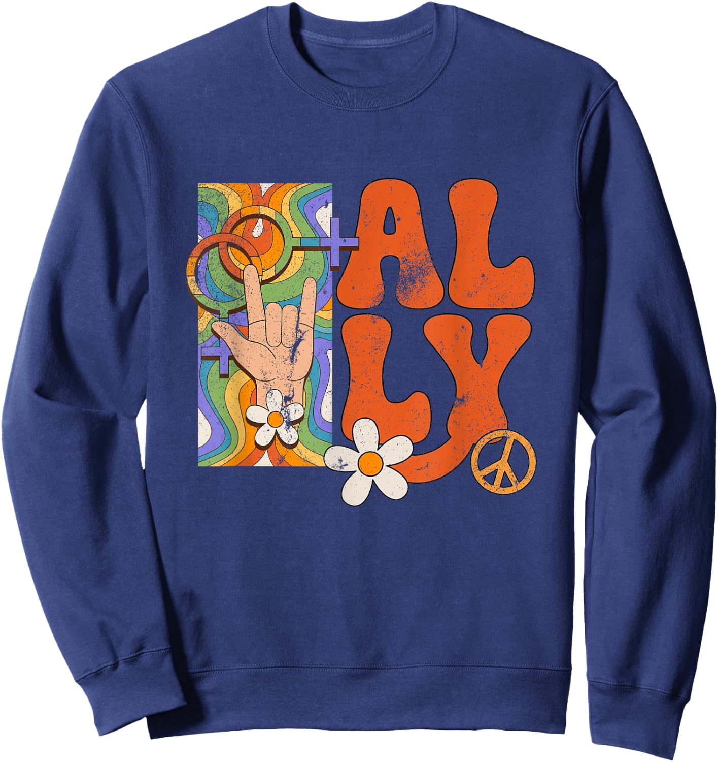Retro LGBTQ Ally Pride Month Rainbow Proud Ally Women Girls Sweatshirt - Sweatshirt | Navy