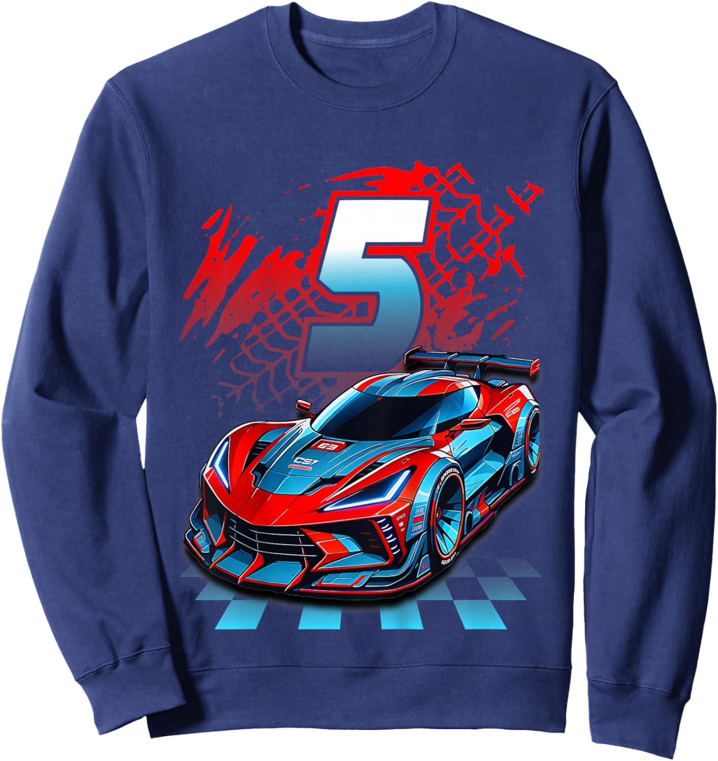 Kids 5 Year Old Race Car 5th Birthday Party Racing Racecar Sweatshirt - Sweatshirt | Navy