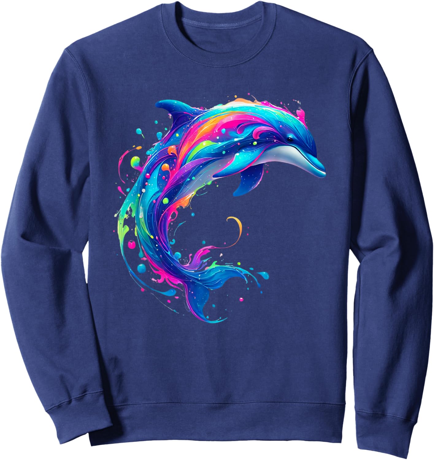 Cute Dolphin Watercolor Art Splash Ocean Animal Lover Sweatshirt - Sweatshirt | Navy
