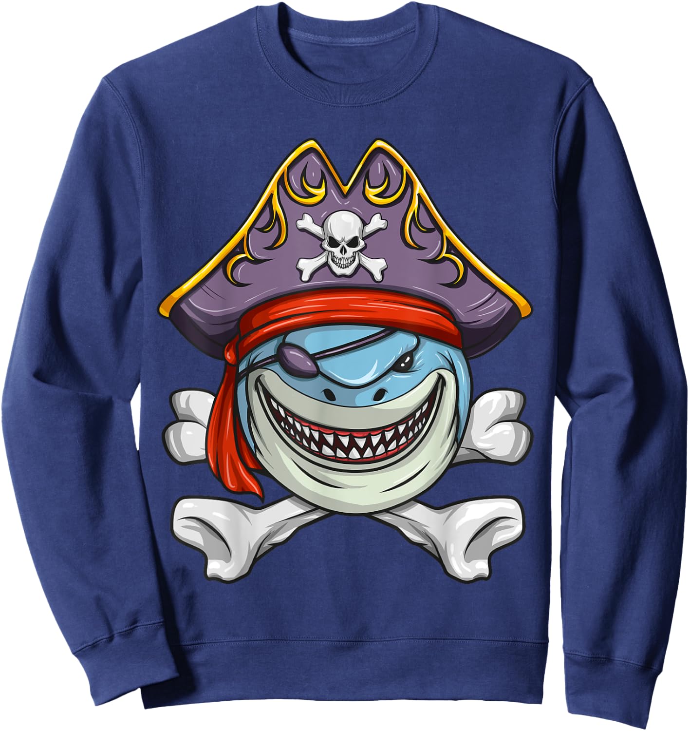 Pirate Shark Funny Cross Bones Halloween Costume Sweatshirt - Sweatshirt | Navy