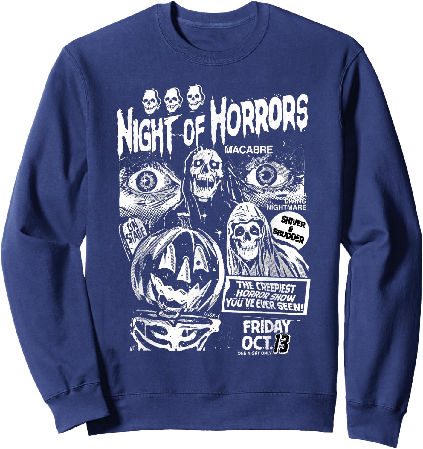 Vintage Punk Scary Night Of Horrors Ghosts Spooky Halloween Sweatshirt - Sweatshirt | Navy