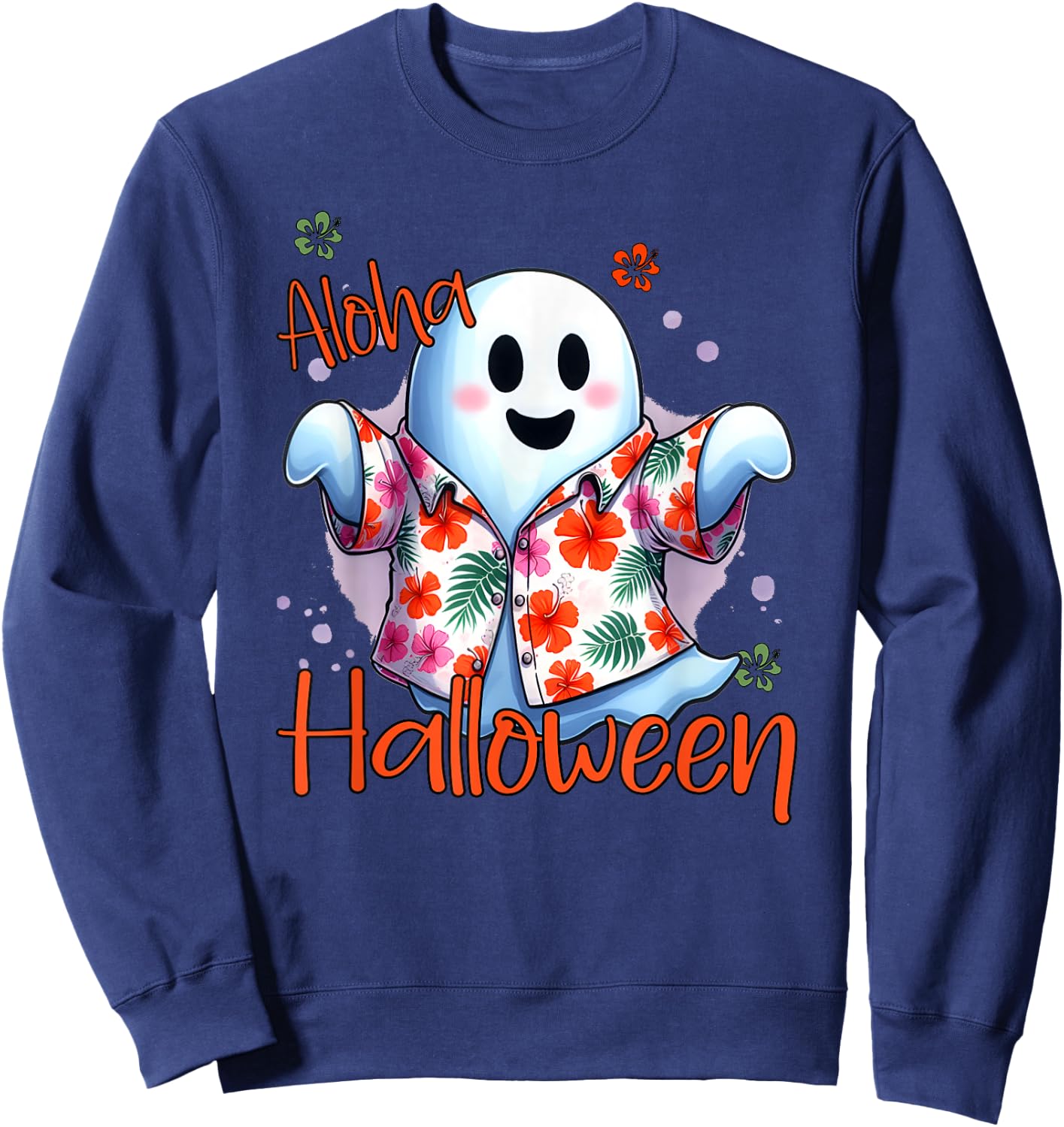 Aloha Halloween Ghost Funny Hawaiian Sweatshirt - Sweatshirt | Navy