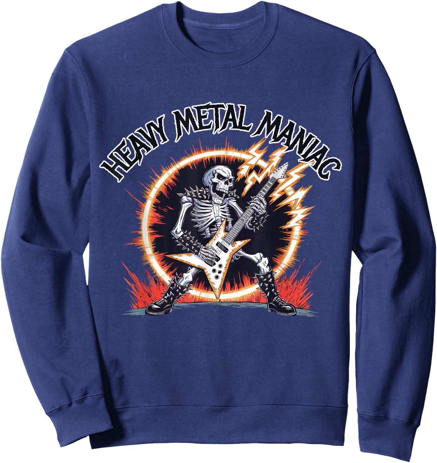 Black Death Rock Heavy Metal Music Goth Designs -Adults & -Kids Heavy Metal Maniac Black Small Short Sleeve Sweatshirt - Sweatshirt | Navy