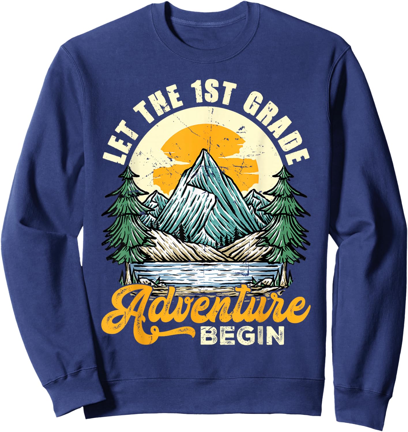 Retro Let The 1st Grade Adventure Begin Back To School Boys Sweatshirt - Sweatshirt | Navy