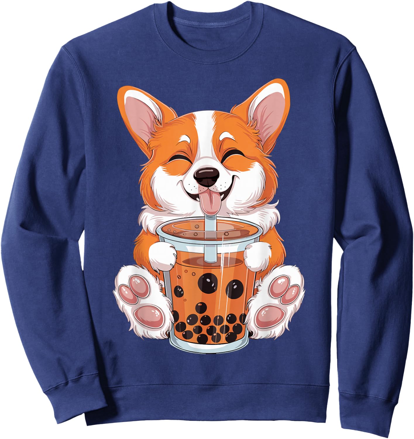 Corgi Dog Bubble Boba Tea Anime Cute Kawaii Corgi Dog Sweatshirt - Sweatshirt | Navy