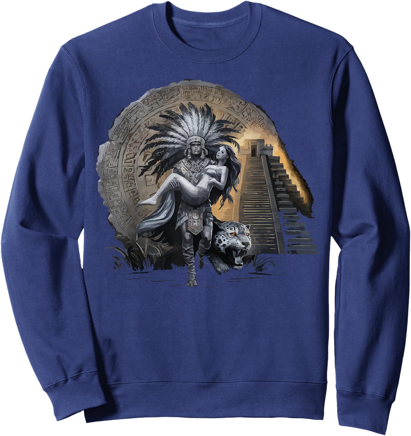 Aztec Warrior Mayan Indigenous Mexican Aztec Jaguar Sweatshirt - Sweatshirt | Navy
