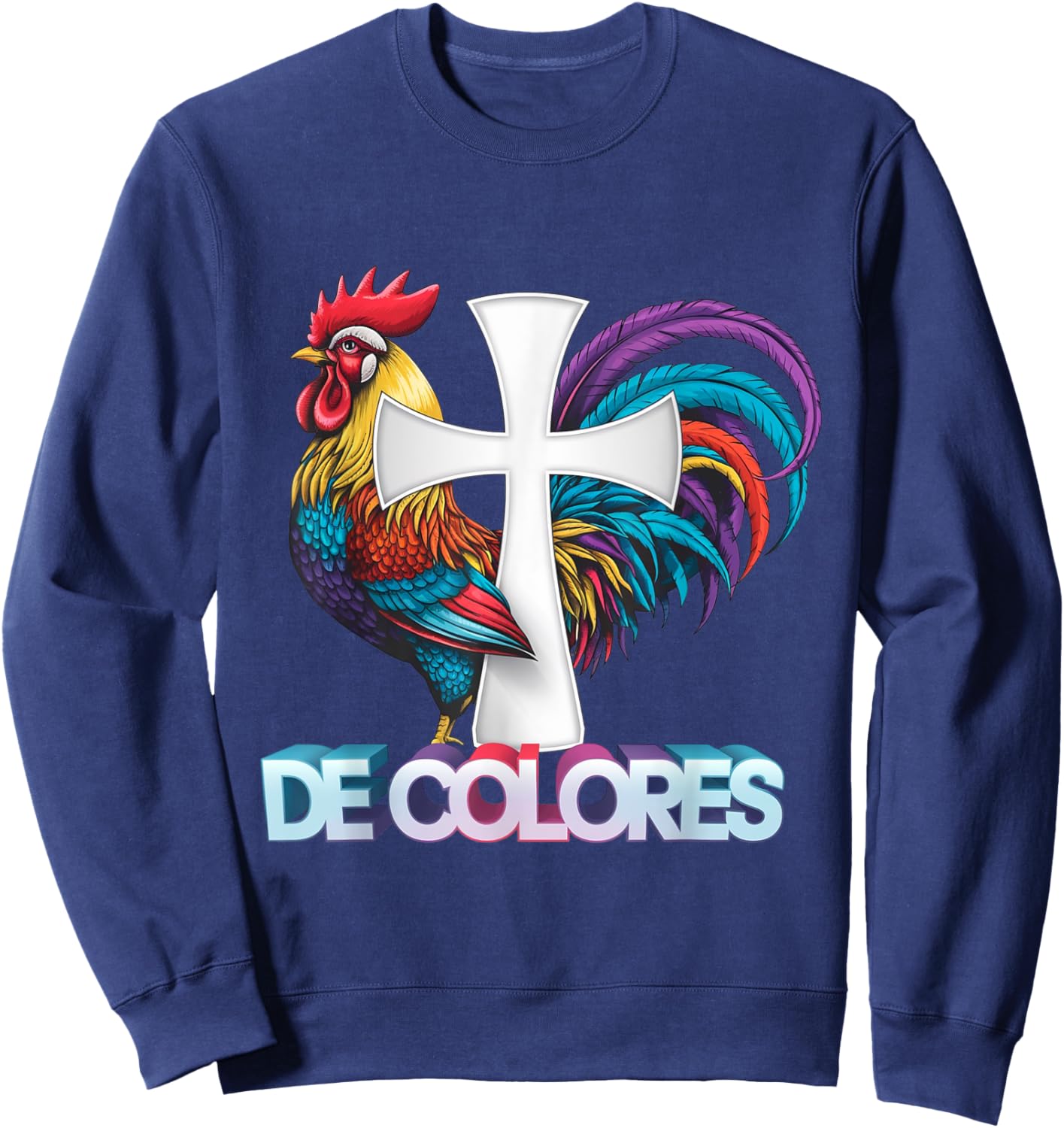 DeColores Cursillo Rainbow Rooster Catholic Sweatshirt - Sweatshirt | Navy