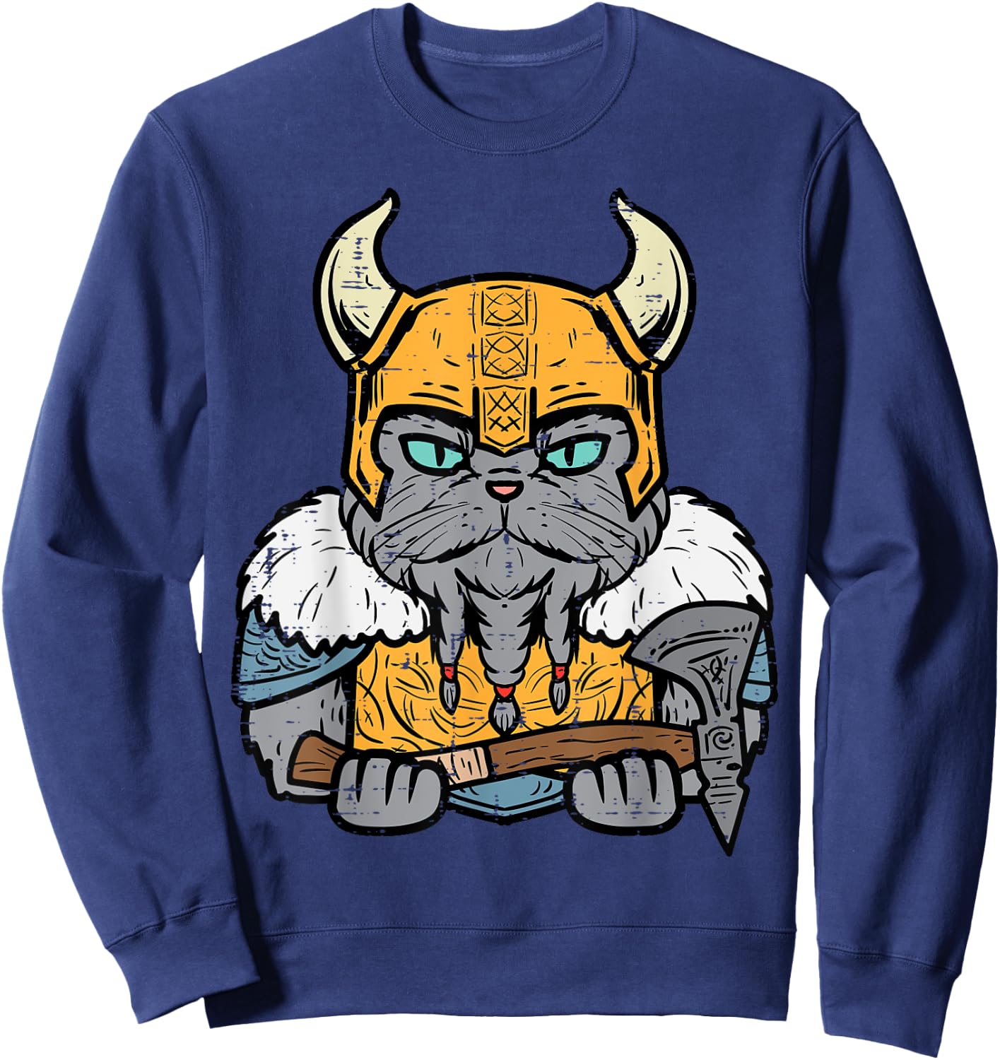 Viking Cat Axe Norse Mythology Kitten Women Girls Kids Men Sweatshirt - Sweatshirt | Navy