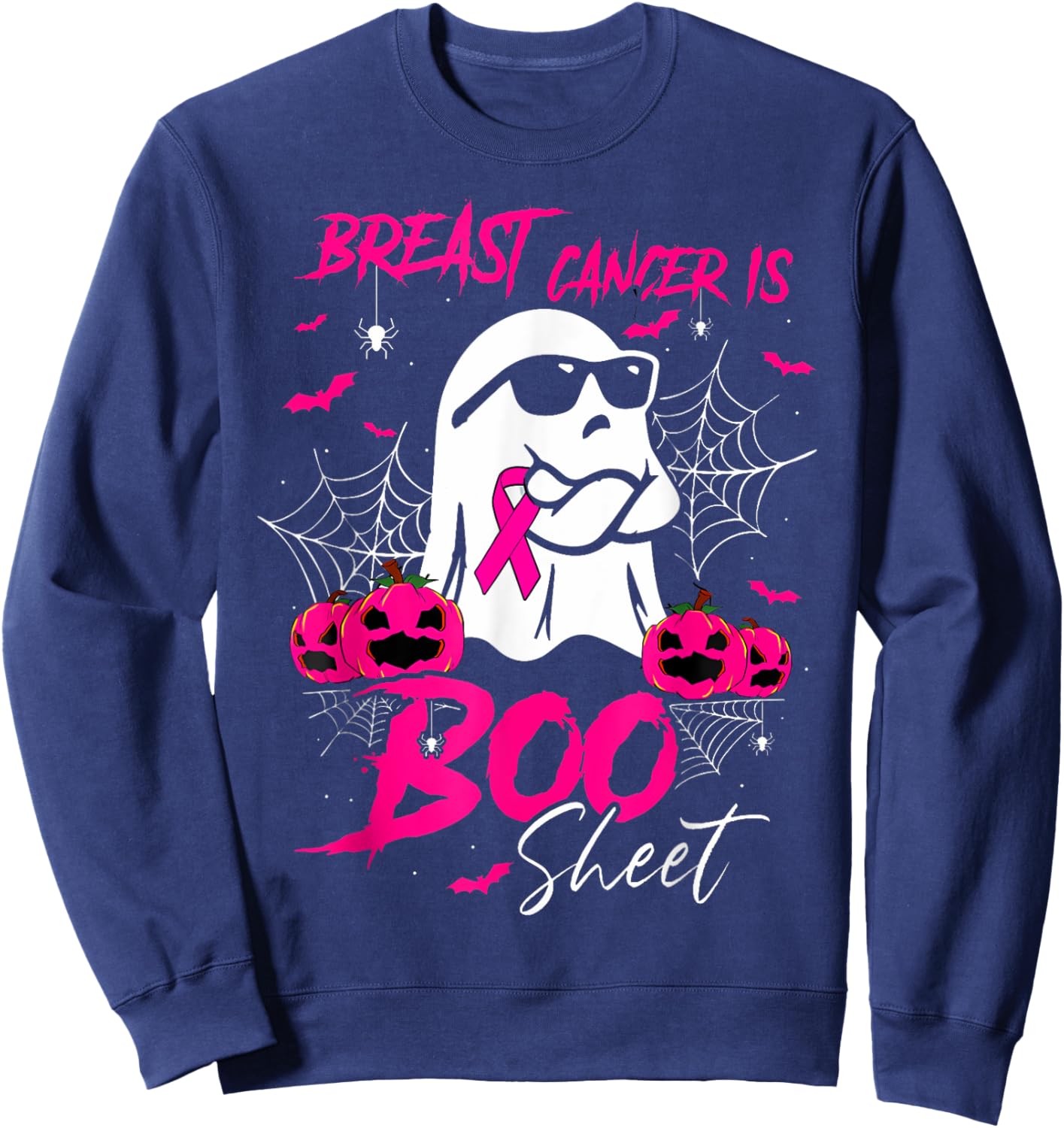 Breast Cancer Is Boo Sheet Breast Cancer Warrior Halloween Sweatshirt - Sweatshirt | Navy