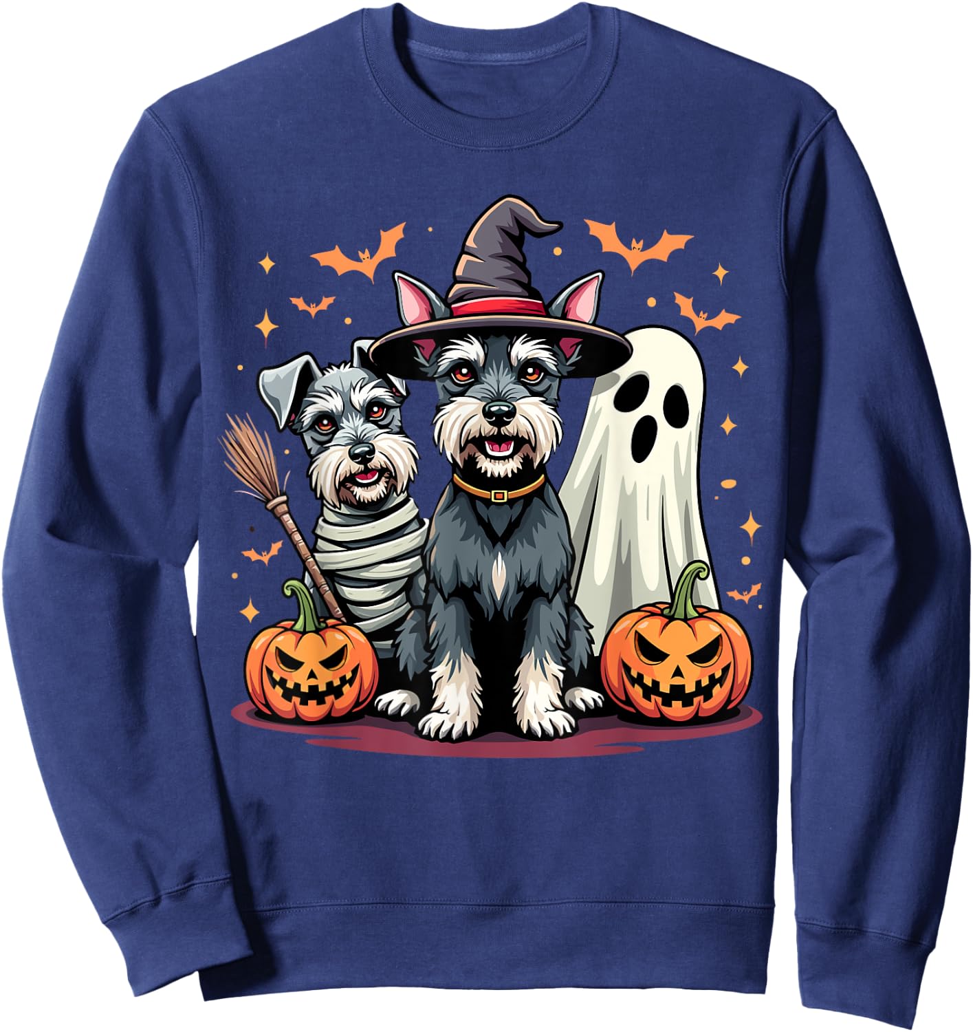 Miniature Schnauzer Halloween Costume Mummy Witch Ghost Dog Sweatshirt - Sweatshirt | Navy